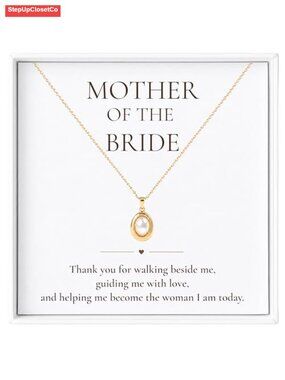 18K Gold Plated Oval Pearl-Style Pendant Necklace for Mother of Bride Gift